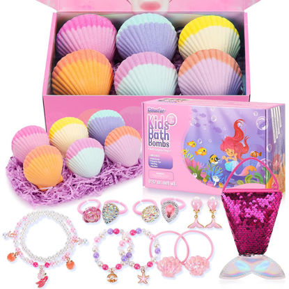 Picture of Bath Bombs for Kids with Surprise Inside, 6 PCS Oversized Handmade Mermaid Bath Bombs for Girls & Toddlers Aged 3-12, Jewelry Toys Gift for Birthday, Christmas