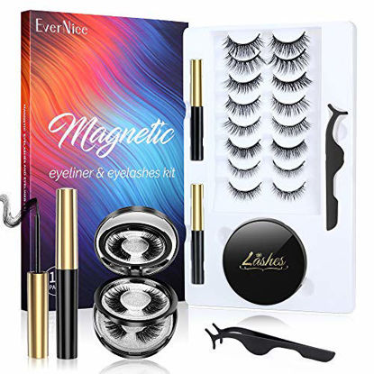 Picture of Magnetic Eyelashes with Eyeliner Kit, EverNice Magnetic Eyelashes with Eyeliner, False Lashes 10 Pairs with Mirror Box, NO Glue