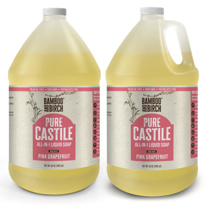 Picture of BAMBOO AND BIRCH Pure Castile Soap Liquid Organic, Certified Palm Oil Free Natural Soap, Citrus Grapefruit, 1 Gallon