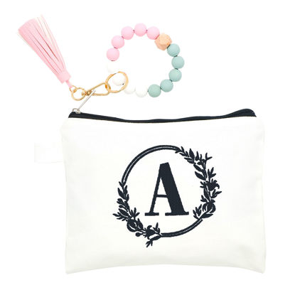 Picture of onstary Embroidered letter combination cosmetic bag，Personalized Present Bag, Suitable for Wedding, Birthday, Holiday, is a Great Gift for Women, Mom, Teachers, Friends, Bridesmaids (A)
