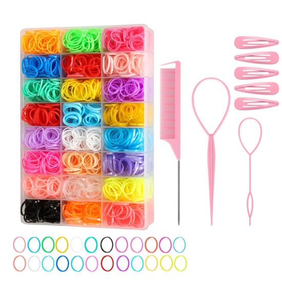 Picture of CZZXI 2500pcs Hair Elastics, 24 Color Colorful Small Rubber Bands with Organizer, Topsy Turvy Hair Tool Hair Accessories for Girls, Toddlers, Kids
