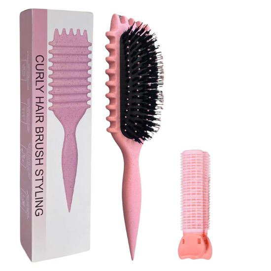 Picture of Curl Defining Brush with Hair Clip, Curly Hair Brush for All Types, Curl Brush for Vented Hair, Brush for Curly hair, Ultimate Curl Brush for Curly Hair wet, Defining Brush for Curly Hair (Pink)