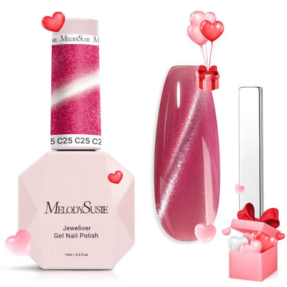 Picture of MelodySusie Jeweliver Cat Eye Gel Nail Polish, 0.5 Fl Oz Hot Pink Glitter Holographic Magnetic Nail Polish with Magnet, UV Nail Polish for Nail Art Manicure Salon DIY at Home-C25