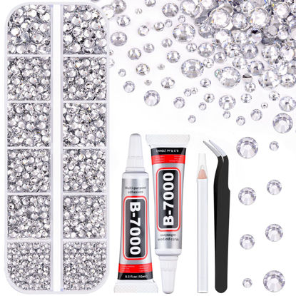 Picture of 6100Pcs Resin Rhinestones for Crafting with 2Pcs 10ml B7000 Jewelry Glue, 1 Box Flatback Crystals Diamond (Clear) for Bedazzling Crafts DIY Nail Art Non Hotfix Gems for Clothing Shoes Tumblers