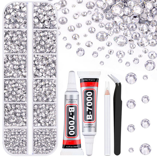 Picture of 6100Pcs Resin Rhinestones for Crafting with 2Pcs 10ml B7000 Jewelry Glue, 1 Box Flatback Crystals Diamond (Clear) for Bedazzling Crafts DIY Nail Art Non Hotfix Gems for Clothing Shoes Tumblers