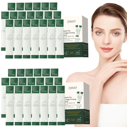 Picture of zhnnt 40 Pack Collagen Firming Face Mask，Wash-Free Firming Anti-Ageing Moisturising Face Mask,Smooth & Tight Skin,Facial Masks For Both Men And Women Of All Skin Types