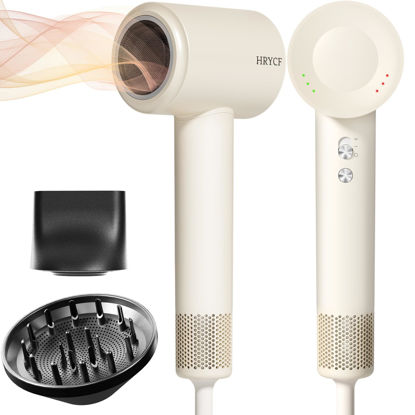 Picture of HRYCF Hair Dryer,160000 RPM Blow Dryer with High-Speed Brushless Motor for Fast Drying, Professional Ionic Lightweight Hair Dryers, Thermo-Control Low Noise Blow Dryers with Diffuser & Nozzle