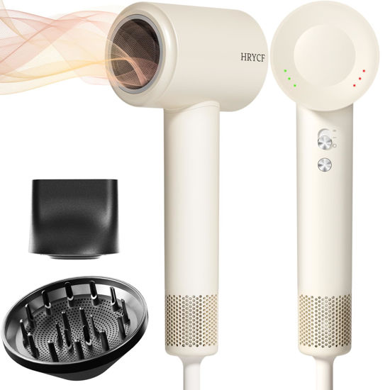 Picture of HRYCF Hair Dryer,160000 RPM Blow Dryer with High-Speed Brushless Motor for Fast Drying, Professional Ionic Lightweight Hair Dryers, Thermo-Control Low Noise Blow Dryers with Diffuser & Nozzle