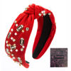 Picture of stesdy Women's Fashion Football Headband Black Red Orange Blue Pearl Rhinestone Jeweled Knotted Headband for Girl's Fashion Cute Wide Headband for Mother's Day,Christmas,Birthday Gift