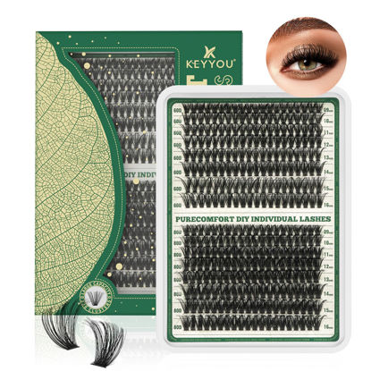 Picture of Lash Clusters 320Pcs Eyelash Clusters KEYYOU 60D+80D D Curl 9-16MIX Clusters Lashes Super Soft Wispy DIY Eyelash Extension at Home(60D+80D-D,9-16MIX)