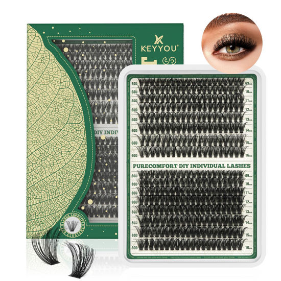 Picture of Lash Clusters 320Pcs Eyelash Clusters KEYYOU 60D+80D D Curl 9-16MIX Clusters Lashes Super Soft Wispy DIY Eyelash Extension at Home(60D+80D-D,9-16MIX)