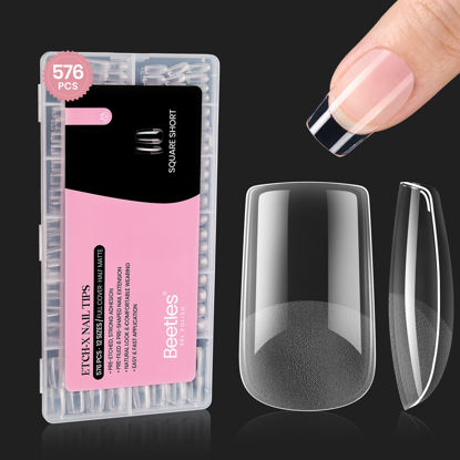 Picture of Beetles Gel Nail Tips Short Square Etch X Nail Tips,576Pcs 12 Sizes Semi-Matte Nail Tips - Pre-Etched, Strong Adhesion, Pre-Filed & Pre-Formed for Natural Look and Comfortable Wear Gifts for Women