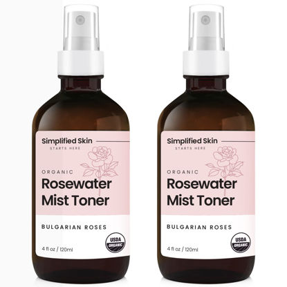 Picture of Rose Water Spray for Face & Hair - 100% Natural Organic Face Toner - Alcohol-Free Makeup Remover - Anti-Aging Self Care Beauty Mist - Face Care - Hydrating Rosewater by Simplified Skin (4 oz) - 2 Pack