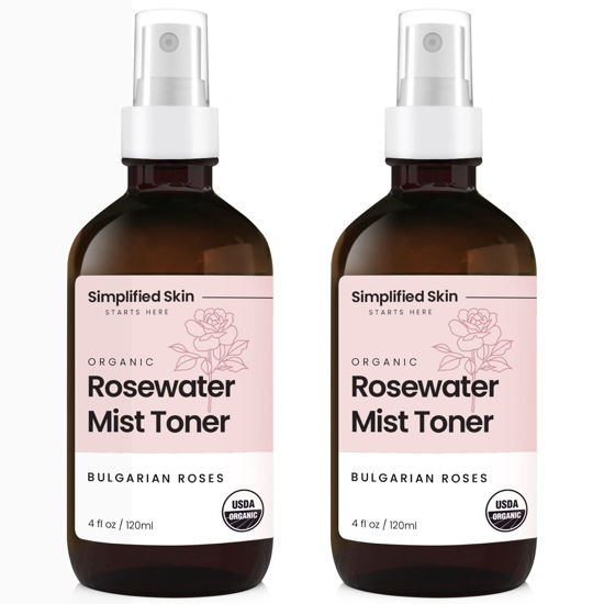 Picture of Rose Water Spray for Face & Hair - 100% Natural Organic Face Toner - Alcohol-Free Makeup Remover - Anti-Aging Self Care Beauty Mist - Face Care - Hydrating Rosewater by Simplified Skin (4 oz) - 2 Pack