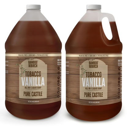 Picture of BAMBOO AND BIRCH Pure Castile Soap Liquid Organic, Certified Palm Oil Free Natural Soap, Tobacco Vanilla, 1 Gallon
