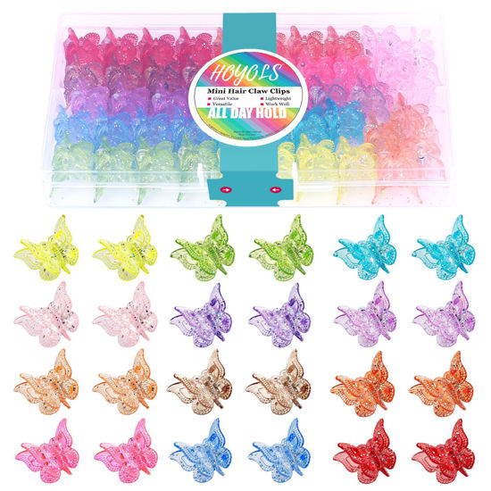 Picture of Hoyols Glitter Butterfly Hair Clips, 90s Y2K Sparkle Accessories for Girls Women Toddlers, Cute Small Jaw Claws, Assorted 12 Colors, 48 Pcs (Sparkle Candy)