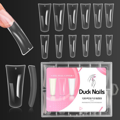 Picture of Ranrose Duck Nail Tips - 120pcs Extra Long Duck Feet Style Nail Tips Clear Press on Nail Tips for Acrylic Nails Professional 12 sizes XXL Full Cover False Nail for Y2K Nail Salon