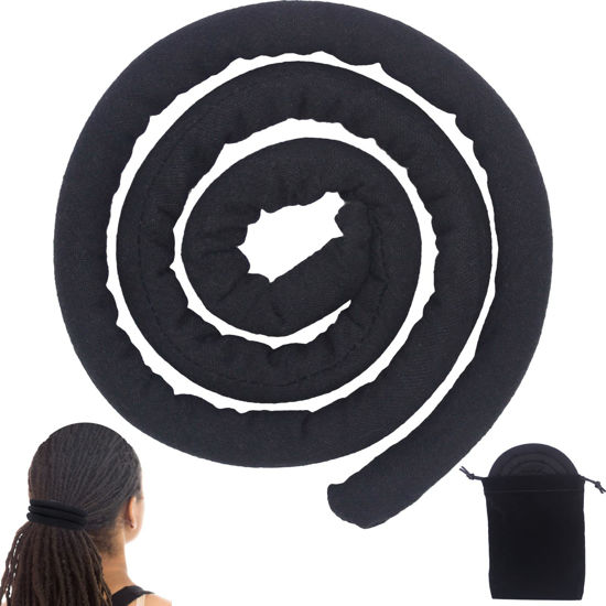 Picture of Spiral Lock Hair Tie Dreadlock Accessory Bendable Hair Ties for Women and Men Ponytail Holders Colorful Dreadlock Hair Tie Long Dreads Thick Curly Hair Holder (Midnight)