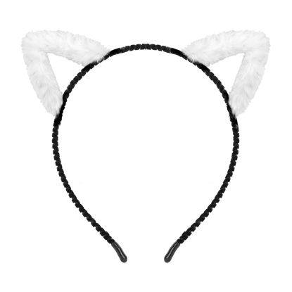 Picture of WHAVEL Cat Ears Headband Cute Cat Headband Fluffy Cat Ears (White)