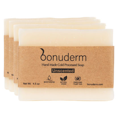 Picture of All Natural Bar Soap for Men & Women | Natural Soap | Unscented Soap | Natural Soap Bar|Bath Soaps | Handmade Soap | Coconut Soap | Fragrance Free Soap | Moisturizing Bar Soap |Sensitive Skin Soap (4-Pack)