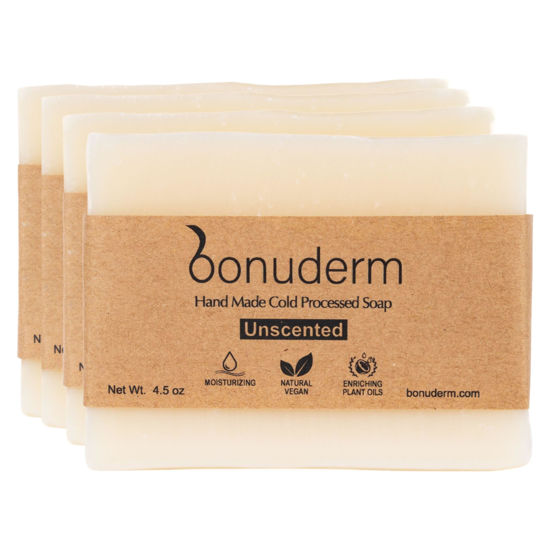 Picture of All Natural Bar Soap for Men & Women | Natural Soap | Unscented Soap | Natural Soap Bar|Bath Soaps | Handmade Soap | Coconut Soap | Fragrance Free Soap | Moisturizing Bar Soap |Sensitive Skin Soap (4-Pack)