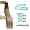 Picture of YoungSee 100G Weft Hair Extensions Ombre Blonde Human Hair Weft Extensions Dark Brown Base with Medium Ash Blonde and Light Blonde Highlights Sew in Hair Extensions Real Human Hair 14Inch