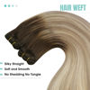 Picture of YoungSee 100G Weft Hair Extensions Ombre Blonde Human Hair Weft Extensions Dark Brown Base with Medium Ash Blonde and Light Blonde Highlights Sew in Hair Extensions Real Human Hair 14Inch