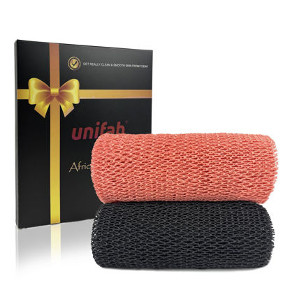Picture of Unifab African Net Sponge Real African Exfoliating Net Bath Sponge Wash Cloth Exfoliating Washcloth African Net Cloth Body Scrubber for Shower Pink and Black
