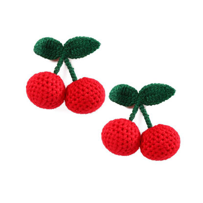 Picture of 2Pcs Girls Hair Clips, Handmade Crochet Sweet Cherry Shape Hair Barrettes, Manual Knitted Cute HairPins Alligator Clip Hand-Woven Creative Hair Slide, Fashion Hair Accessories for Kids Teens Gifts