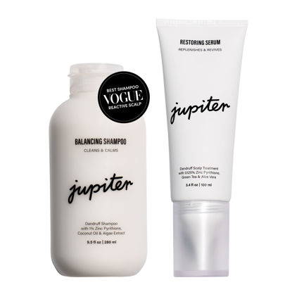 Picture of Jupiter Anti-Dandruff Shampoo and Serum, for Women & Men, Dermatologist-Formulated for Flaky, Itchy, Oily, & Dry Scalp, Sulfate-Free, Vegan, Color-Safe, & Paraben-Free, Shampoo with Zinc