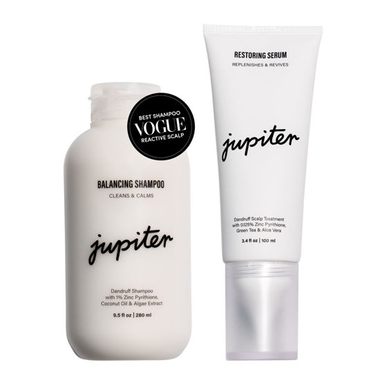 Picture of Jupiter Anti-Dandruff Shampoo and Serum, for Women & Men, Dermatologist-Formulated for Flaky, Itchy, Oily, & Dry Scalp, Sulfate-Free, Vegan, Color-Safe, & Paraben-Free, Shampoo with Zinc