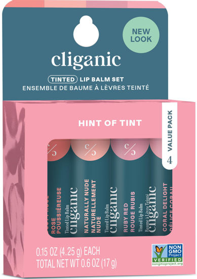 Picture of Cliganic Tinted Lip Balm - Non-GMO, 4 Colors - Enriched with Vitamin E, Cruelty Free (Packaging May Vary)