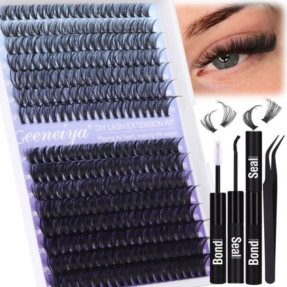 Picture of Geeneiya Natural Lash Clusters Kit 30D+50D Wispy Lash Extension Kit 10-18mm Cluster Eyelash Extensions Kit Natural Individual Lashes with Waterproof Lash Bond and Seal, Lash Tweezers (300Pcs)