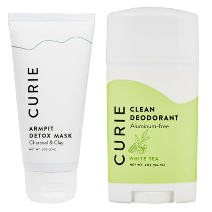 Picture of Curie Aluminum Free Deodorant - New Easy Glide Formula - Natural Deodorant, Paraben Free, Cruelty Free, Non-Toxic, White Tea 2oz Stick and Armpit Detox Mask