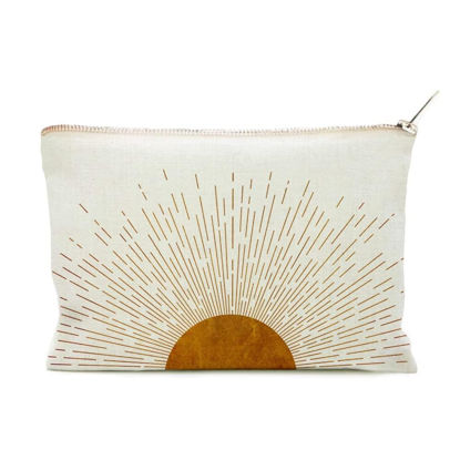 Picture of Sunshine Ray Makeup Bag Natural Linen Zipper Pouch Makeup Bag Tech Accessory Bag Mid Centry Boho Decor Travel Accessory Pouch