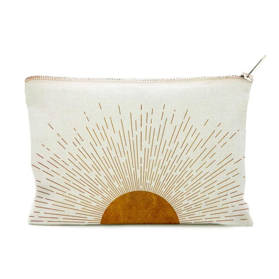 Picture of Sunshine Ray Makeup Bag Natural Linen Zipper Pouch Makeup Bag Tech Accessory Bag Mid Centry Boho Decor Travel Accessory Pouch