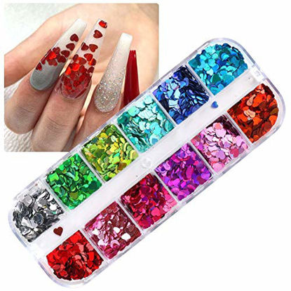 Picture of Heart Nail Art Glitter Sequins Heart Valentines Nail Art Sticker Decals Laser Love Heart Glitter Flakes for Manicure Make Up DIY Nail Decoration