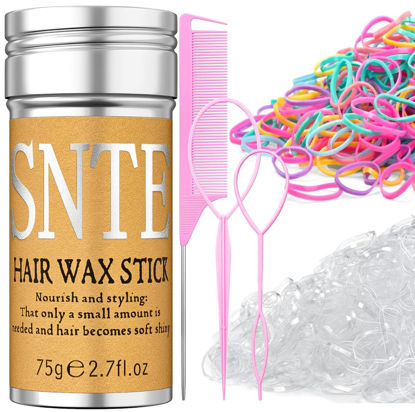 Picture of Hair Wax Stick, Topsy Tail Hair Tool, 1000Pcs Clear and Colourful Hair Elastics - Hair Accessories for Girls Taming Flyaways Sleek Ponytail Ballet Bun
