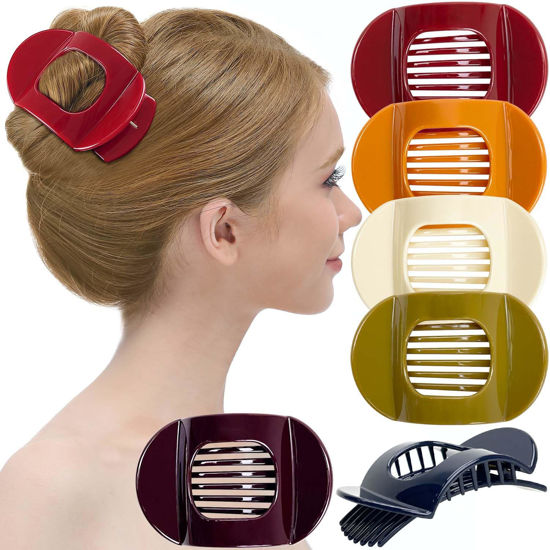 Picture of RC ROCHE ORNAMENT 6 Pcs Womens Square Strong Grip Secure Hold Inner Teeth Styling Plastic Comfortable Curve No Slip Beauty Accessory Girls Ladies Claw Clamp Clip, Large Classic Multicolor