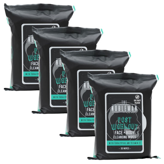 Picture of The Nobleman 4-Pack Face + Body Cleansing Wipes: 4 Post Workout Packs with Eucalyptus and Vitamin C (120 Ct.)