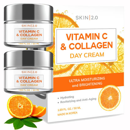 Picture of Skin 2.0 Vitamin C & Collagen Daily Face Moisturizer - Dermatologist Tested, Skin Tightening, Brightening - Anti-Aging, Clean Beauty, Cruelty-Free Korean Skincare, All Skin Types - 1.69 Fl oz (2-Pack)