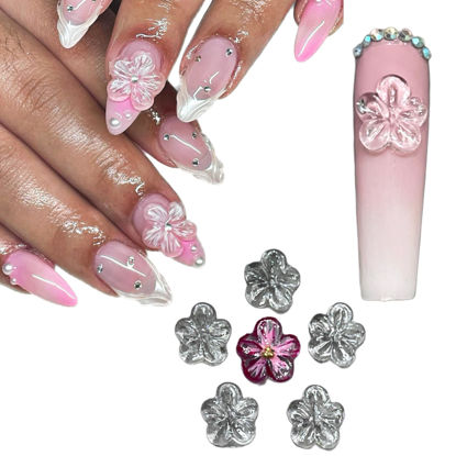 Picture of Set 10Pcs -Clear -Gel 3D -Flowers -Nails -Charms Plain No Rhinestone Gems Handmade by Gel, Design For Medium & Long Nail, 3D Flower Nail Art Floral Salon Decor For Women(Medium, ApricotBlossom Clear)