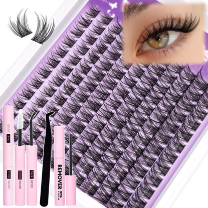 Picture of Natural Lash Clusters Kit Wispy Eyelash Clusters CC Curl Cluster Eyelash Extensions 132 pcs Individual Lash Extensions DIY Lash Extension Kit with Lash Bond and Seal and Remover Lash Kit by Mavphnee