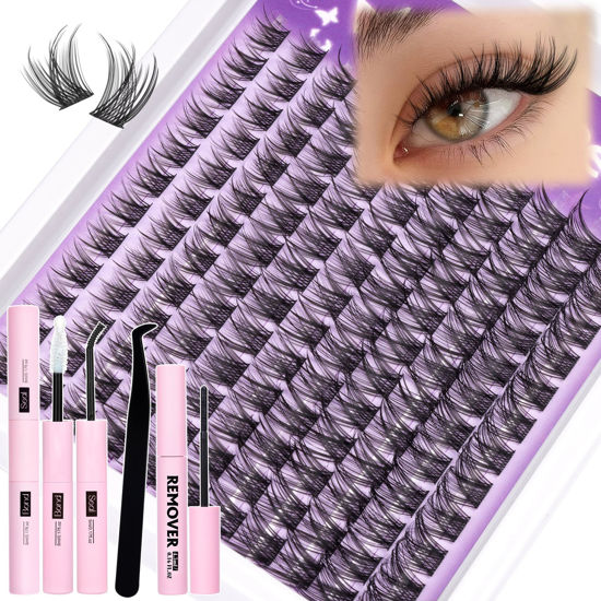 Picture of Natural Lash Clusters Kit Wispy Eyelash Clusters CC Curl Cluster Eyelash Extensions 132 pcs Individual Lash Extensions DIY Lash Extension Kit with Lash Bond and Seal and Remover Lash Kit by Mavphnee