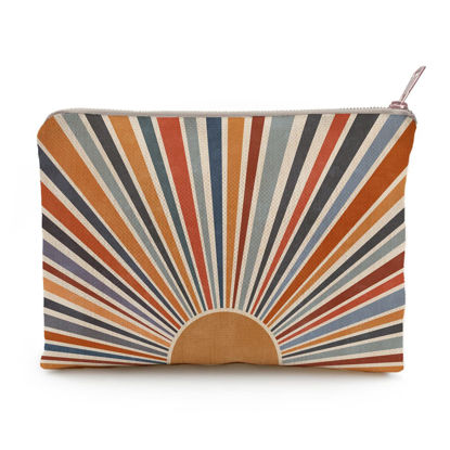 Picture of Sunshine Makeup Bag, Natural Linen, Zipper Pouch, Retro Makeup Bag, Tech Accessory Bag, Best Friend Gift, Art or Journaling Pouch, Gift For Her