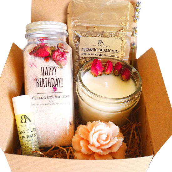Picture of Beets and Apples Happy Birthday Gift Basket, Gift Baskets for Women Birthday Gift Ideas for Women, Natural Spa Gift Basket for Birthday Gifts, Handmade in USA (Happy B-Day)