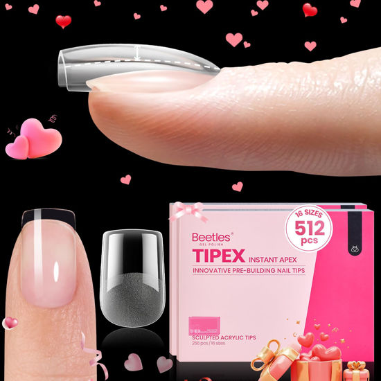 Picture of Beetles Tipex Instant Apex Nail Tips: 512Pcs Short Squoval Pre-Building &Pre-Etched Strong Thick Acrylic Nail Tips, 16 Sizes Full Cover False Nail Extension for Press on Nails Gift for Women