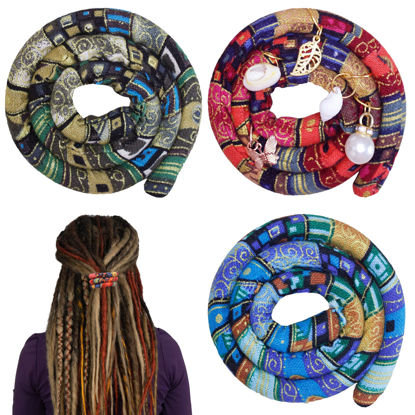 Picture of 3 Pcs Spriral Lock Hair Tie dreadlock hair tie set dreadlock accessories for women and men dreadlocks ponytail holder Dread hair ties for braids thick curly hair (16 inches, Colorful)