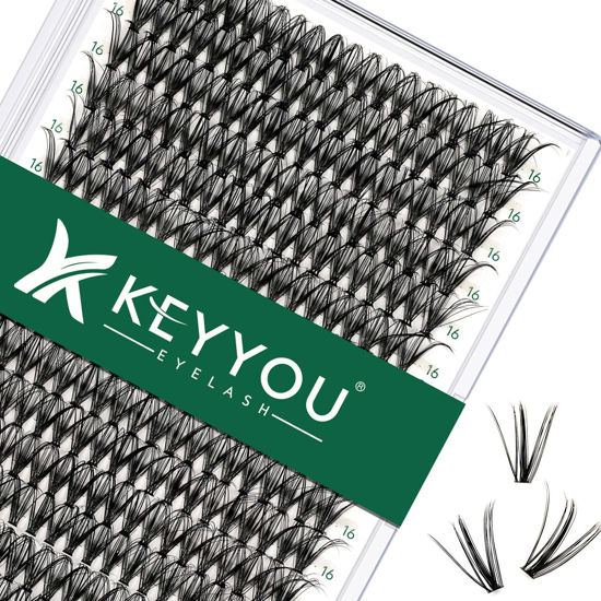 Picture of Lash Clusters 300pcs Individual Lashes 30D 0.07D Curl 16mm DIY Eyelash Extension KEYYOU Large Tray Volume Soft&Natural Cluster Lashes(30D-0.07D,16）