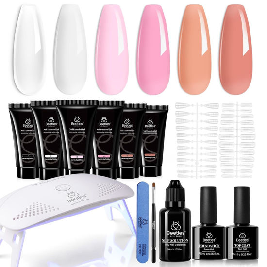 Picture of Beetles Gel Polish Nails Extension Kit with U V Light 6 Colors Builder Gel Nail Polish Winter Nude Clear Pink All In One Starter Kit Jelly Gel Manicure for Women Gifts